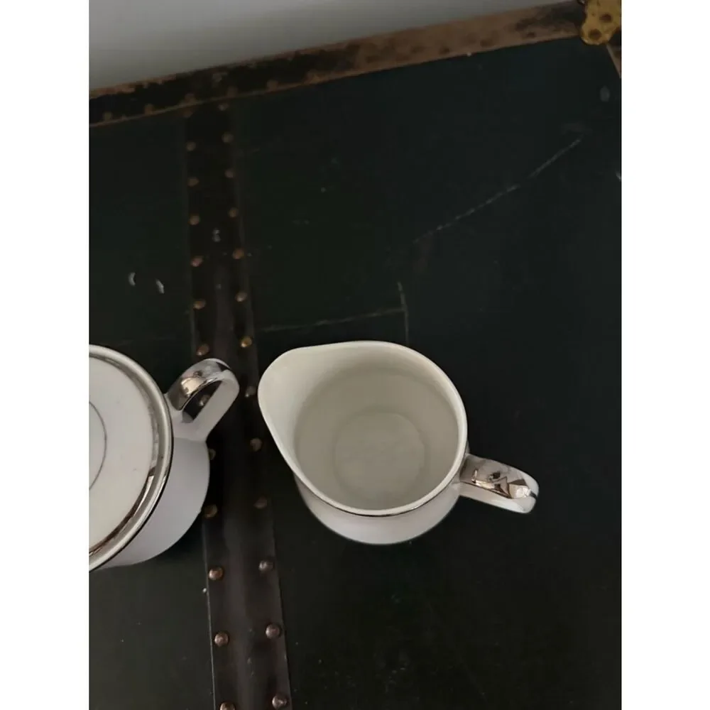 Tokishima  Sugar & Creamer White Platinum International Elegance Set Japan